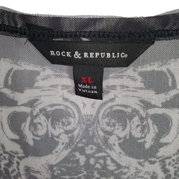 Rock & Republic Size XL Shirt Sheer Mesh Cheetah Head Print Long Sleeve Pullover - Picture 6 of 9